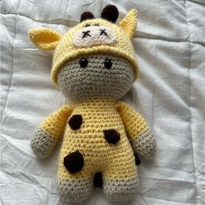 Yellow and Gray Crochet Giraffe Plush Toy